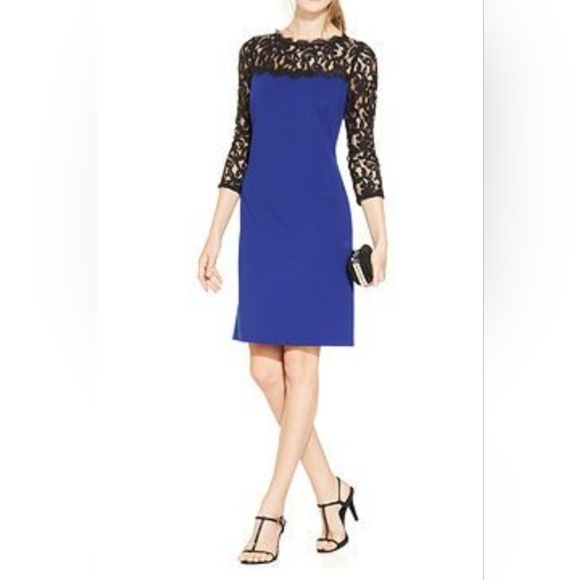 18W ADRIANNA PAPELL Lace Lined Evening Cocktail Midi Dress - Picture 1 of 6